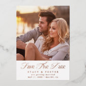 エレガシンプルントなウェディング写真日付を保存 箔招待状 (正面)