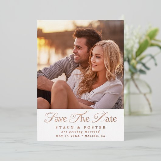 エレガシンプルントなウェディング写真日付を保存 箔招待状 (立ち正面)