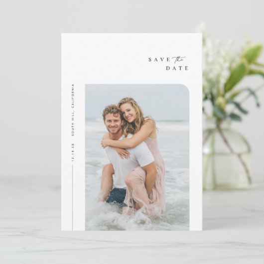 エレガシンプルントな結婚式の写真日付を保存 招待状 (スタンド正面)