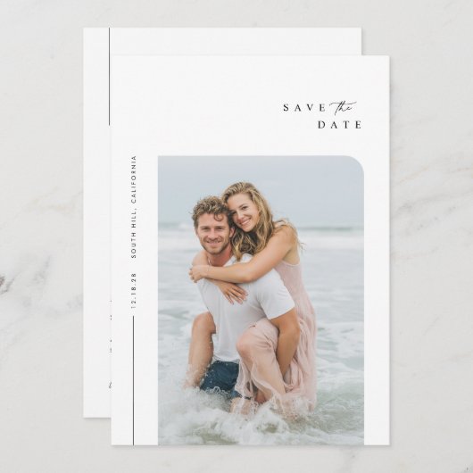 エレガシンプルントな結婚式の写真日付を保存 招待状 (正面/裏面)