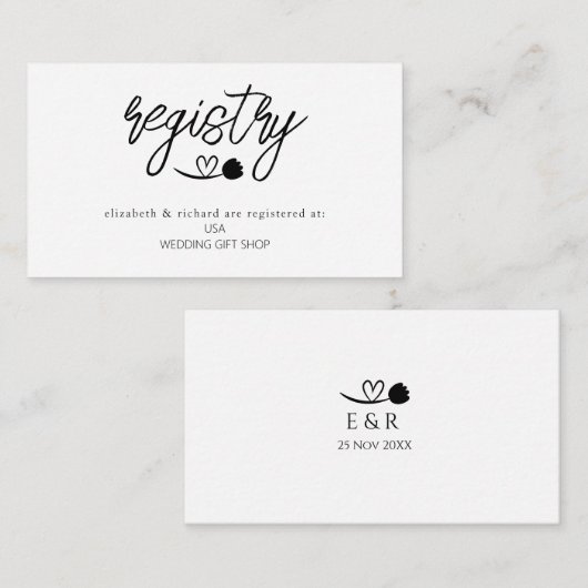 エレガシンプルントウェディングシャワーギフトレジストリ エンクロージャーカード (正面/裏面)