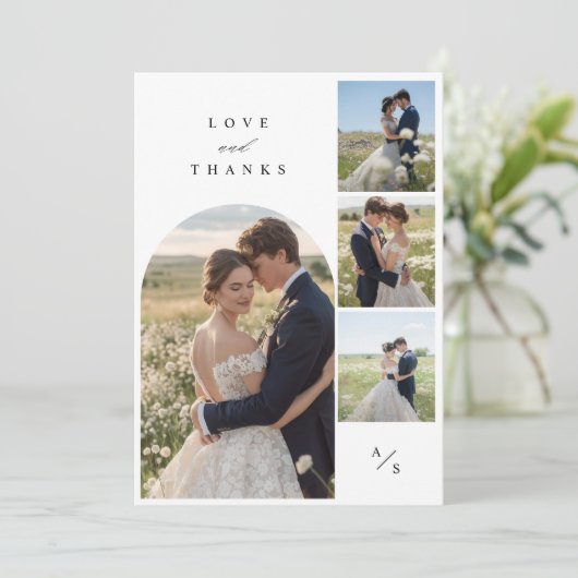 エレガシンプルントウェディングフォトコラージュ サンキューカード (スタンド正面)