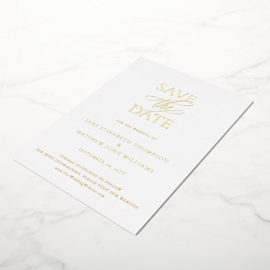 エレガシンプルントウェディング金ゴールド日付を保存 箔招待状 (回転した状態)