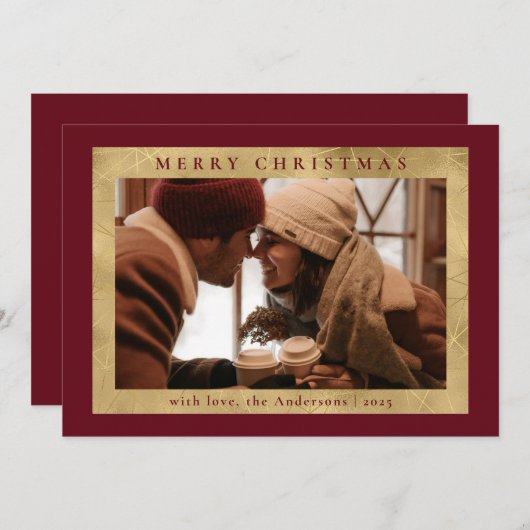 エレガスタイリッシュン赤とフェイク金ゴールド | フォトクリスマス シーズンカード (正面/裏面)