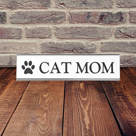 エレガパーソナライズされたンス: Cat Mom デスクネームプレート