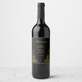 エレガパーソナライズされたントウェディングブラック金ゴールドありがとう ワインラベル (正面)