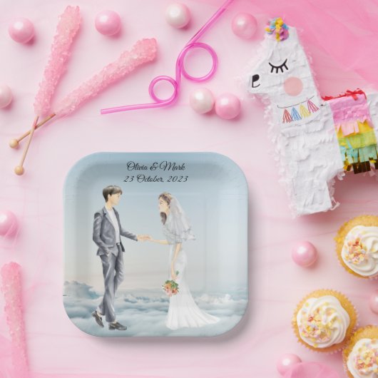 エレガパーソナライズされたントウェディング ペーパープレート (パーティー)