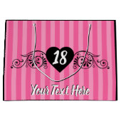 エレガフェミニンントバースデーパーティーピンクストライプ色 ラージペーパーバッグ (正面)