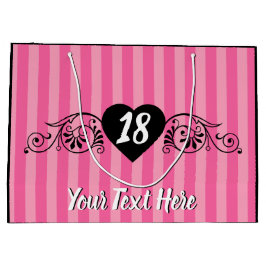 エレガフェミニンントバースデーパーティーピンクストライプ色 ラージペーパーバッグ