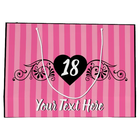 エレガフェミニンントバースデーパーティーピンクストライプ色 ラージペーパーバッグ (裏面)