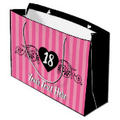 エレガフェミニンントバースデーパーティーピンクストライプ色 ラージペーパーバッグ (裏面アングル)