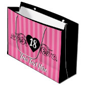 エレガフェミニンントバースデーパーティーピンクストライプ色 ラージペーパーバッグ (正面アングル)