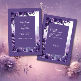 エレガフランスのンス：エッフェルタワー&パープル結婚ズ 招待状