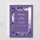 エレガフランスのンス:エッフェルタワー&パープル結婚ズ 招待状 (正面)
