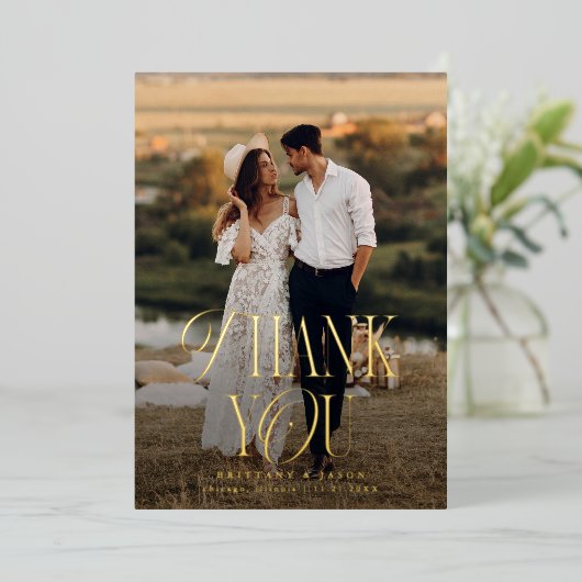 エレガミニマルンス結婚の写真サンキューカード 箔招待状 (立ち正面)