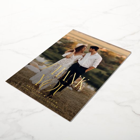 エレガミニマルンス結婚の写真サンキューカード 箔招待状 (回転した状態)