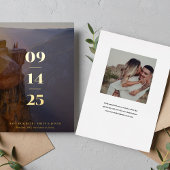 エレガミニマルントな結婚式の写真日付を保存 箔招待状