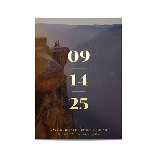 エレガミニマルントな結婚式の写真日付を保存 箔招待状