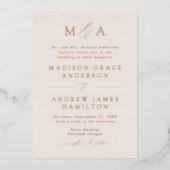 エレガモダンンスバラ金ゴールドモノグラムフォト結婚ズ 箔招待状 (正面)