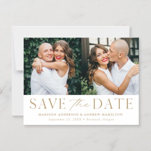 エレガモダンンス金ゴールド2枚の写真の保存日 マグネット招待状 (正面)