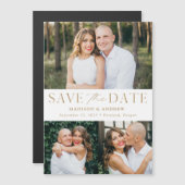 エレガモダンンス金ゴールド3枚の写真が日付を保存 マグネット招待状 (正面/裏面)