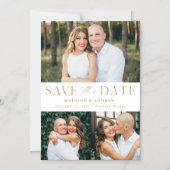 エレガモダンンス金ゴールド3枚の写真が日付を保存 マグネット招待状 (正面)