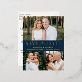 エレガモダンンス3フォトウェディング日付を保存 箔招待状ポストカード (正面/裏面)