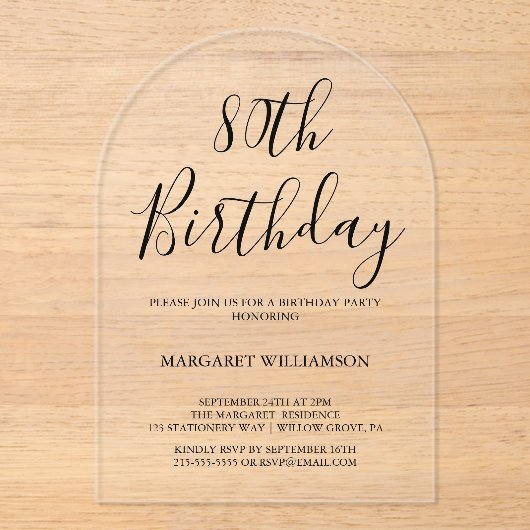 エレガモダンンス80誕生日 アクリル招待状 (正面)