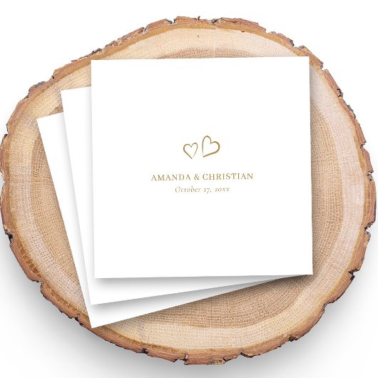 エレガモダンンス：パーソナライズされた金ゴールドハート結婚の スタンダードカクテルナプキン