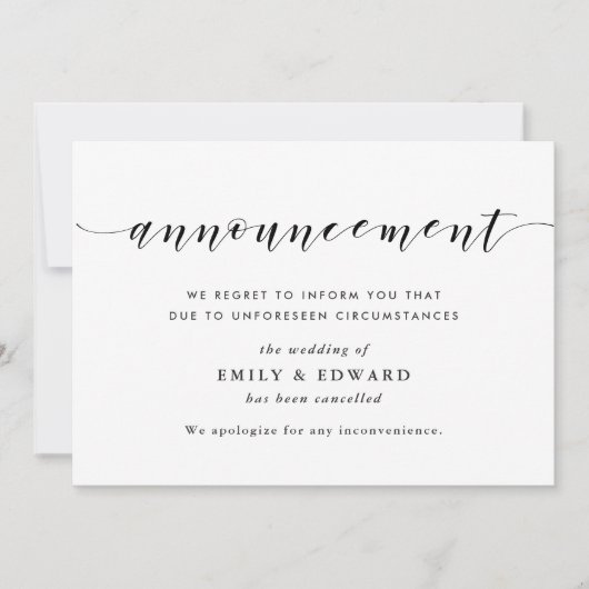 エレガモダンントな結婚式のキャンセルのお知らせ 招待状 (正面)