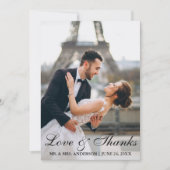 エレガモダンントな結婚式の写真の愛と感謝してい サンキューカード (正面)