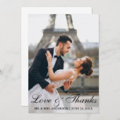 エレガモダンントな結婚式の写真の愛と感謝してい サンキューカード (正面/裏面)
