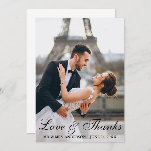 エレガモダンントな結婚式の写真の愛と感謝してい サンキューカード (正面/裏面)
