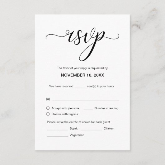 エレガモダンントな結婚式の出欠 エンクロージャーカード (正面)