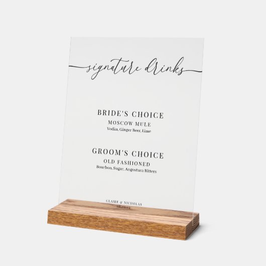 エレガモダンントな結婚式用ドリンク アクリルサイン (傾斜)