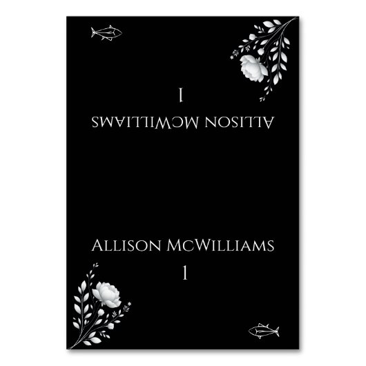 エレガモダンントな結婚式白黒の魚 テーブルナンバー (正面)