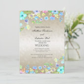 エレガモダンントウェディングとティール(緑がかった色)の花 招待状 (スタンド正面)