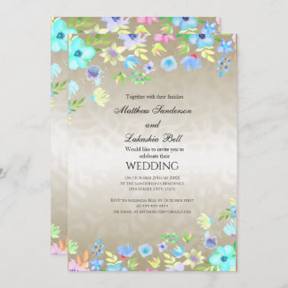 エレガモダンントウェディングとティール（緑がかった色）の花 招待状