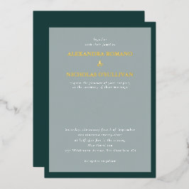 エレガモダンントウェディングエメラルドグリーンと金ゴールド 箔招待状