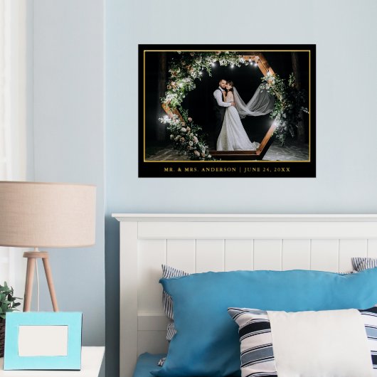 エレガモダンントウェディングフォトブラックと金ゴールド 箔ポスター (インサイチュ (寝室))