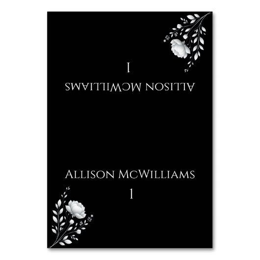 エレガモダンントウェディングブラックとホワイトの花 テーブルナンバー (正面)