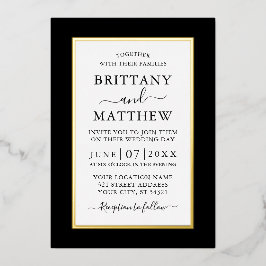 エレガモダンントウェディングブラック&ホワイト金ゴールド 箔招待状