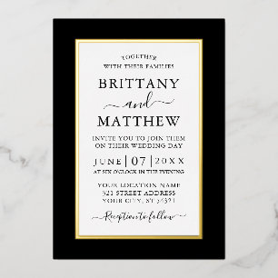 エレガモダンントウェディングブラック&ホワイト金ゴールド 箔招待状
