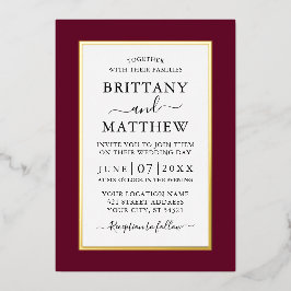 エレガモダンントウェディングブルゴーニュ金ゴールド  箔招待状