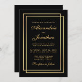 エレガモダンントウェディング金ゴールド白黒招待状 招待状 (正面/裏面)