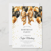 エレガモダンントバースデーパーティーブラック金ゴールドオンホワイト 招待状 (正面)