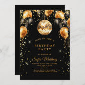 エレガモダンントバースデーパーティーブラック金ゴールド 招待状 (正面/裏面)