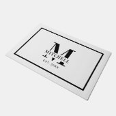 エレガモダンン白モノグラムのカスタム姓 ドアマット (アングル)