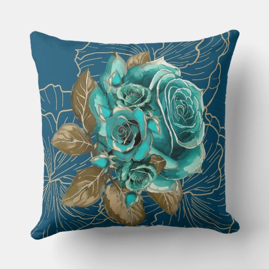 エレガンスのウィスパー:ティール(緑がかった色)と金ゴールド装飾用クッション クッション (裏面)