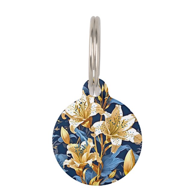 エレガンスの再定義：手描きリリーのアートワーク ペット　ネームタグ (正面)